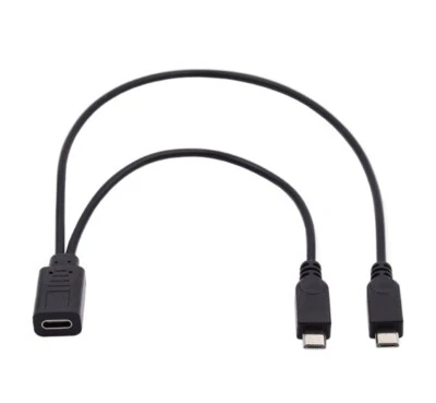 USB-C 3.1 Female to 2 x USB 2.0 Micro 5 Pin Male Charging Splitter Cable 30cm - Image 1 of 4