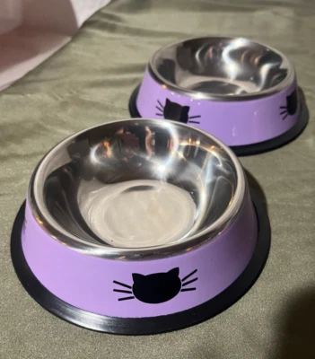 Juego de platos de comida y agua para gatos - 2 piezas - 6" de diámetro base - púrpura - nuevo Foto 1 de 2