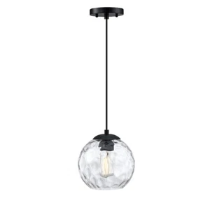Forte Lighting Milo 1 Light 8" Pendant, Black/Clear Hammered Glass - 2769-01-04 - Picture 1 of 1