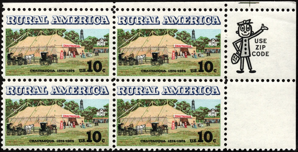 US Stamp Scott # 1505 Zip Block Mint NH 10 Cents Chautauqua Rural America Issue - Image 1 of 1