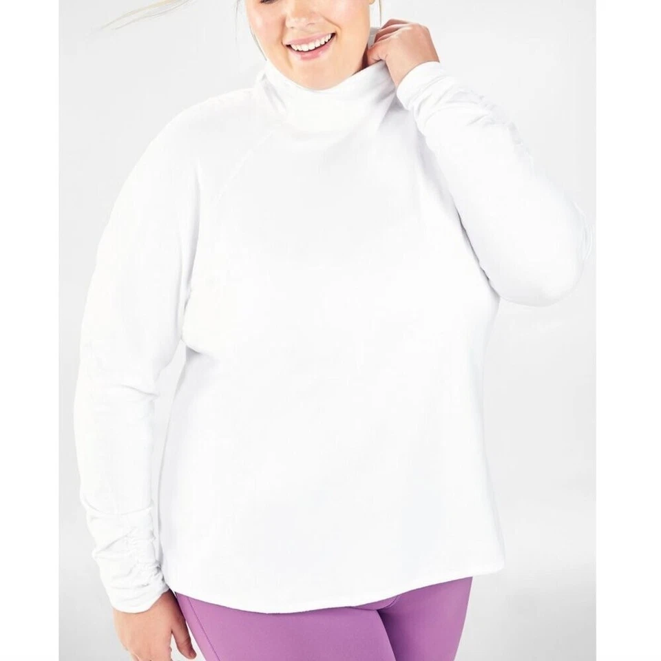 NEW NWT FABLETICS Lexi Ruched Long Sleeve Top Solid White Fleece Funnel Neck XXL - Image 1 of 4