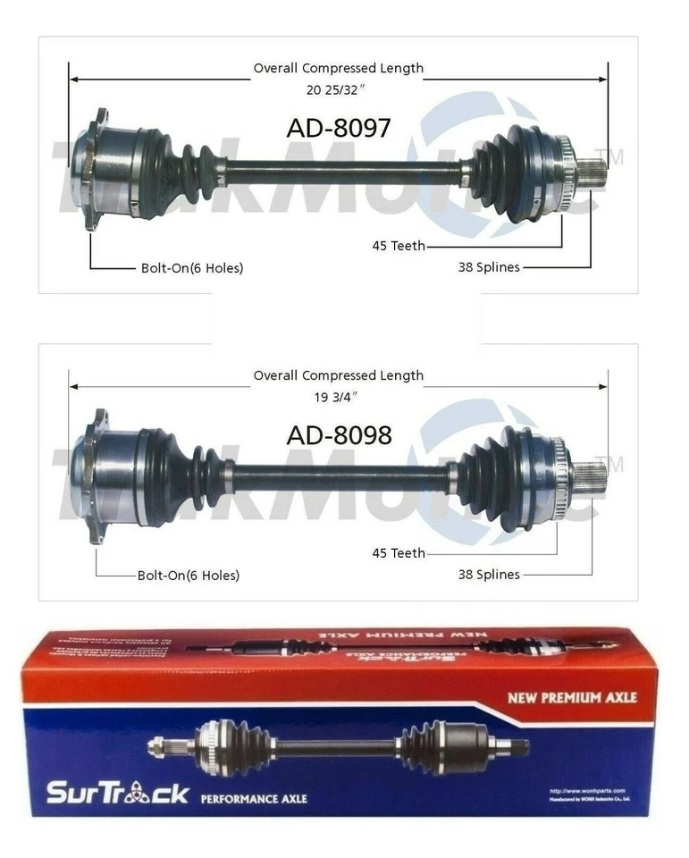 Juego SurTrack par de 2 ejes delanteros CV para VW Passat Audi A4 Quattro AWD Foto 1 de 1