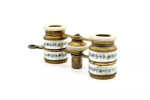Enamelled Opera Glasses French Guilloche Binoculars Deraisme Mother pearl Silver - Picture 1 of 11