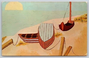 Postal Arte Original Aceite de L Toro NYC botes de remos en arena 90 - Imagen 1 de 2
