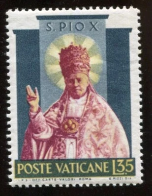 VATICAN 1954 - MINT / NH/ ORIGINAL  GUM - 35L Scott #184 - PIUS X CANONIZED /202 - Image 1 of 4