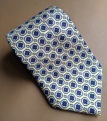 POLO Ralph Lauren HOMBRE CORBATA 100% SEDA AMARILLO AZUL ESTAMPADO CRUZ PATRÓN 4" X 57" Foto 1 de 4