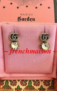 AUTÉNTICO GUCCI Jardín Logo GG Corazón Cristal Cuelga Plata Oro FLORENCIA Italia - Imagen 1 de 6