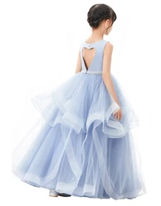 Heart Cutout Ruffle Skirt Flower Girl Dress Wedding Pageant Dress Princess Gown - Picture 1 of 22