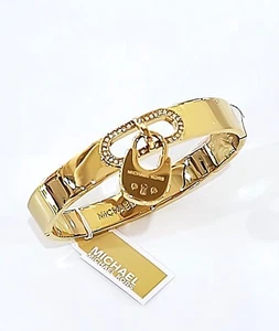 New 100% Michael Kors Brand Gold Pave Crystals Padlock charm Bangle Bracelet - Picture 1 of 3