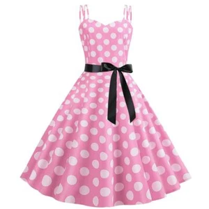 Women's 50s 60s Vintage Sleeveless Sling Strap Polka Dot A-Line Swing Cocktai... - Picture 1 of 7