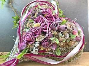 Grabgesteck Herz Seidenblumen Künstlich Haltbar Gesteck Grab Grabdeko Blumen - Bild 1 von 11