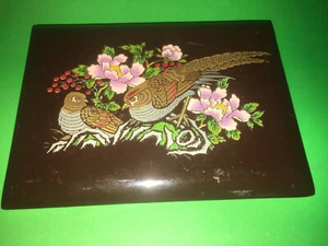 Vintage Japanische Lack Schmuckschatulle. Handbemalter Vogel & Blumenmuster - Bild 1 von 8