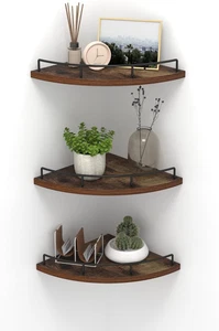 Floating Corner Shelf Wall Mount, Set of 3 Rustic Wood Corner Wall Shelves wi... - Picture 1 of 1