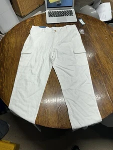Caribbean Joe Men's 36x32 Linen Blend Cargo Pants White Soft Brand New - Picture 1 of 5
