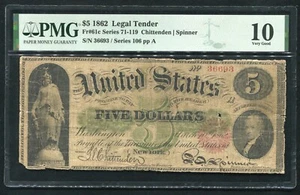 FR. 61c 1862 $5 FIVE DOLLARS LEGAL TENDER UNITED STATES NOTE PMG VERY GOOD-10 - Picture 1 of 2