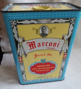 SELTEN 50er Jahre Marconi Salat Öl Dose 1 Gallone Chicago IL USA Werbung VOLL SELTEN - Bild 1 von 6