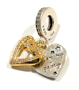 Authentic Pandora Charm, SHINE 2-Tone Shooting Stars Hearts Dangle, #762203C01 - Picture 1 of 3