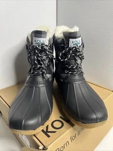 KOLILO "Duck Inspired " Womans Boots Size 10  Black/Grey Plaid Fur Lined - Picture 1 of 4