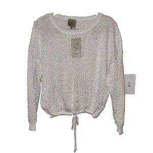 Sioni - NWT L White Silver Glitter Shimmer 3/4 Sleeve Sweater Blouse Large 438 - Picture 1 of 8