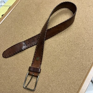 RALPH LAUREN Tan Brown Leather Whipstitch Logo Accent Belt M 30”-34” - Picture 1 of 10