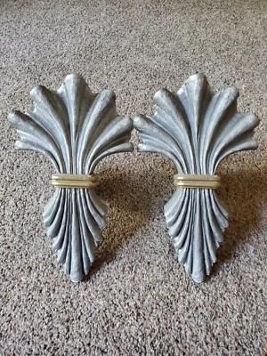 Pair Of Kirsch Wooden Curtain Rod Brackets Holders, 2001 Silver Gold Art Deco - Image 1 of 4