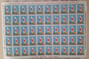 CROCE ROSSA ITALIANA ERINNOFILI FOGLIO INTERO LIRE 10 NUMERATO 50 ESEMPLARI NUOV - Foto 1 di 2