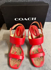 New in box! Coach Rori Leather Sandal Women - Size US 7.5 B - Electric Red - Picture 1 of 16