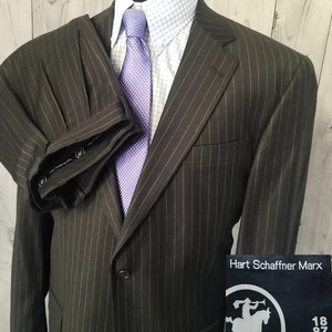 VTG Hart Schaffner Marx 2 Piece Wool Suit Mens 42L - 44L Gray Stripe 35X32 Pants - Picture 1 of 20