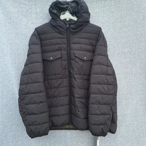 NWT Levi's Men's Puffer Coat 4XL Black Hooded Jacket Full Zip Lightweight - Picture 1 of 12