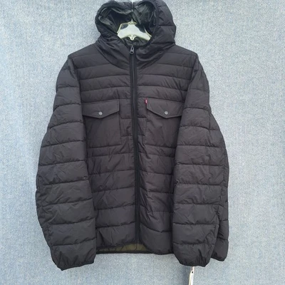 NWT Levi's Men's Puffer Coat 4XL Black Hooded Jacket Full Zip Lightweight - Image 1 of 4