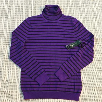 Suéter Lauren Ralph Lauren Algodón Cuello Alto Púrpura Rayas Para Mujer Talla L Nuevo Con Etiquetas Foto 1 de 4