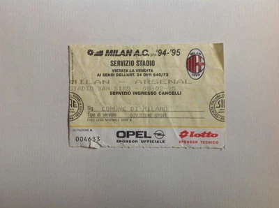 Biglietto/Ticket Finale Ritorno Supercoppa Europea MILAN/ARSENAL 08/02/1995 - Immagine 1 di 2