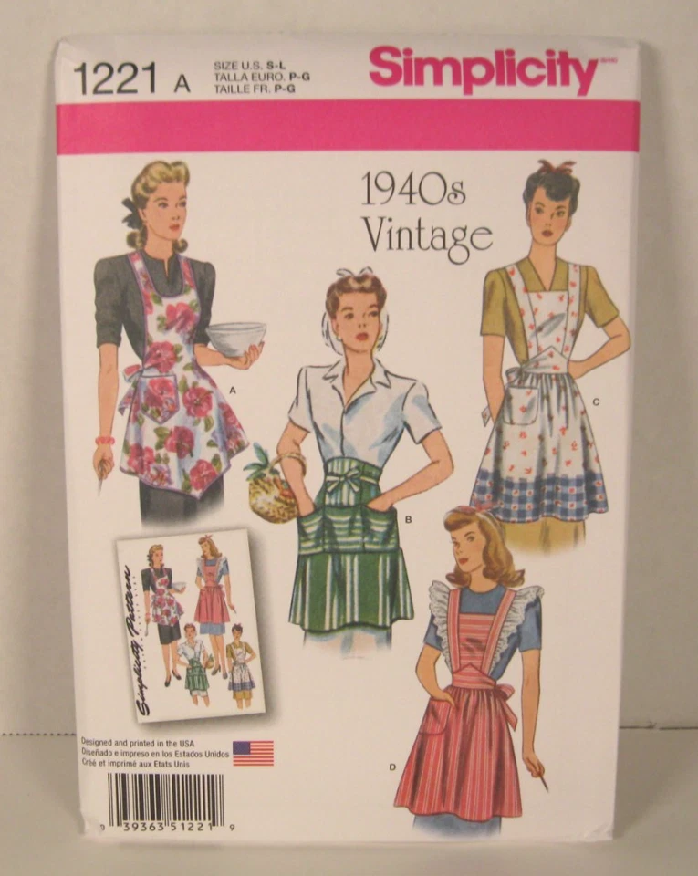 Simplicity Sewing Pattern 1221 1940s Vintage Misses' Aprons Uncut