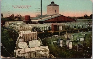 1910 GUTHRIE, Oklahoma Postal "Compresa de algodón" Pacas en patio / 1910 OK Cancelar - Imagen 1 de 2