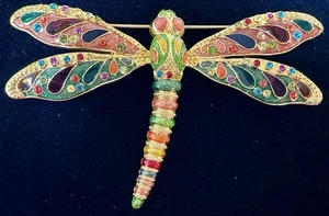 Vintage Joan Rivers Plique A Jour Stained Glass & Enamel Dragonfly Pin (J-2) - Picture 1 of 5