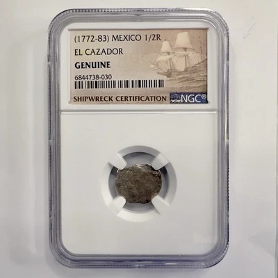 1772-83 El Cazador Shipwreck 1/2 Real Mexico Silver Coin NGC Genuine - Image 1 of 2
