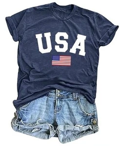 American Flag Shirts for Women: USA Flag Graphic Tee 4th July T Shirt Blouse - Picture 1 of 4
