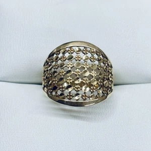 14k Yellow Gold Diamond Cut Cluster Oval Dome Split Shank Stars Ring Size 7.5 - Picture 1 of 8