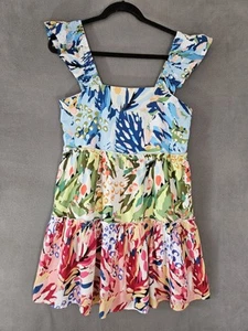 Anthropologie THML Medium Mini Tiered Dress Flouncy Multicolor Boho Tropical - Picture 1 of 8