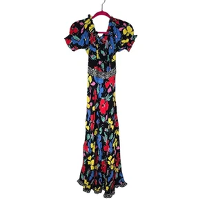 Rixo Size 2 Black Floral off Shoulder Puff Sleeve Maxi Dress NWT - Bild 1 von 10