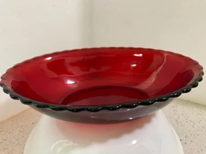 Vintage Royal Ruby Red Anchor Hocking Oval Vegetable Bowl Scalloped Edge - Picture 1 of 3