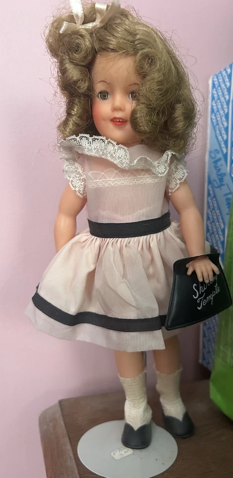 1950’s Ideal Shirley Temple Doll In Pink Dress With Black Shoes And Purse 12” - Image 1 of 1