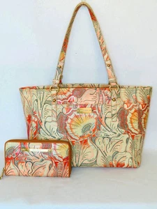 BRAHMIN Ltd Edition SUNSET BATIK PASTEL RETRO FLOWERS ASHER TOTE and WALLET - Picture 1 of 11