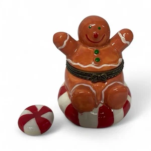 Schlittenfahren auf Minze Lebkuchenmann aufklappbare Porzellan Schmuckschatulle mit Mint Schmuck - Bild 1 von 5