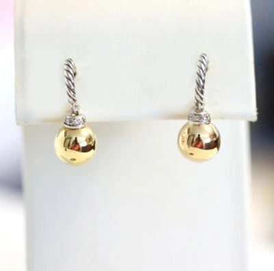 David Yurman Solari  Dome Hoop Drop Earrings 9mm 18k Bonded Gold Silver - Image 1 of 4