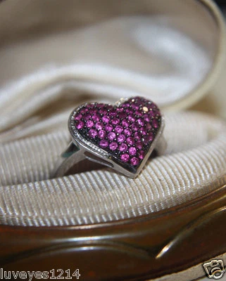 Anillo Ross Simons Plata Esterlina Corazón Zafiro Rosa Creado en Laboratorio Racimo Negro 7 Foto 1 de 4