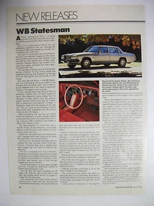 1980 HOLDEN WB STATESMAN DE VILLE & CAPRICE COLOUR MAGAZINE PREVIEW ARTICLE - Picture 1 of 1