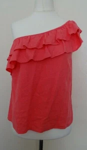 Ladies Next Linen Blend Coral Ruffle One Shoulder Top UK 8, 12, 14, 16, 18 - Picture 1 of 9
