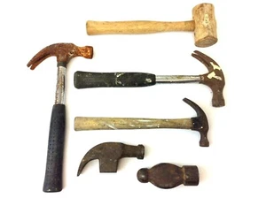 Mixed Lot Hammers Iron Metal Wood Rawhide Carpentry Hand Tools Parts Used  - Picture 1 of 12