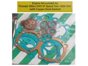 TRIUMPH 500cc OHV 5T SPEED TWIN 1939-1957 ENGINE GASKET + COPPER HEAD GASKET - Picture 1 of 2